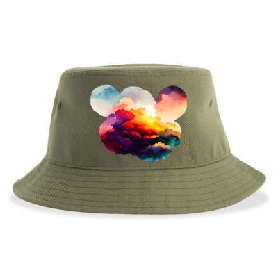 Watercolor Earth Globe Mickey Mouse Sustainable Bucket Hat