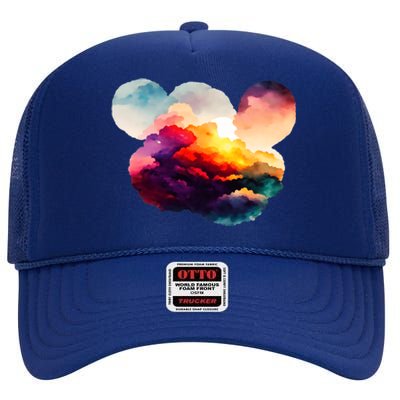 Watercolor Earth Globe Mickey Mouse High Crown Mesh Back Trucker Hat