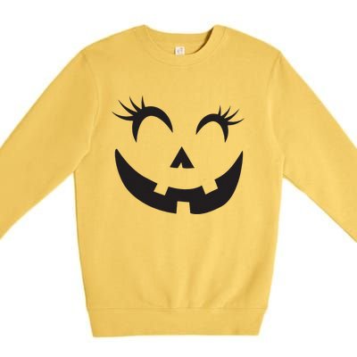 Winking Eye Halloween Lashes JackOLantern Pumpkin Face Premium Crewneck Sweatshirt