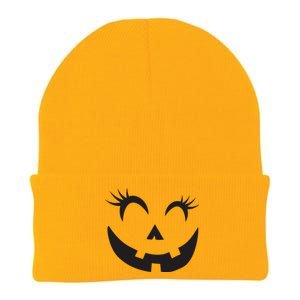 Winking Eye Halloween Lashes JackOLantern Pumpkin Face Knit Cap Winter Beanie