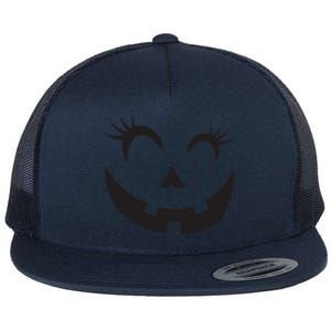 Winking Eye Halloween Lashes JackOLantern Pumpkin Face Flat Bill Trucker Hat