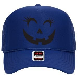 Winking Eye Halloween Lashes JackOLantern Pumpkin Face High Crown Mesh Back Trucker Hat