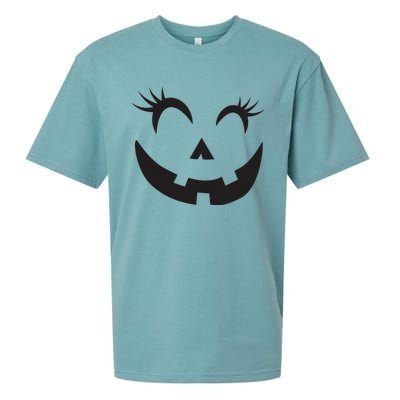 Winking Eye Halloween Lashes JackOLantern Pumpkin Face Sueded Cloud Jersey T-Shirt