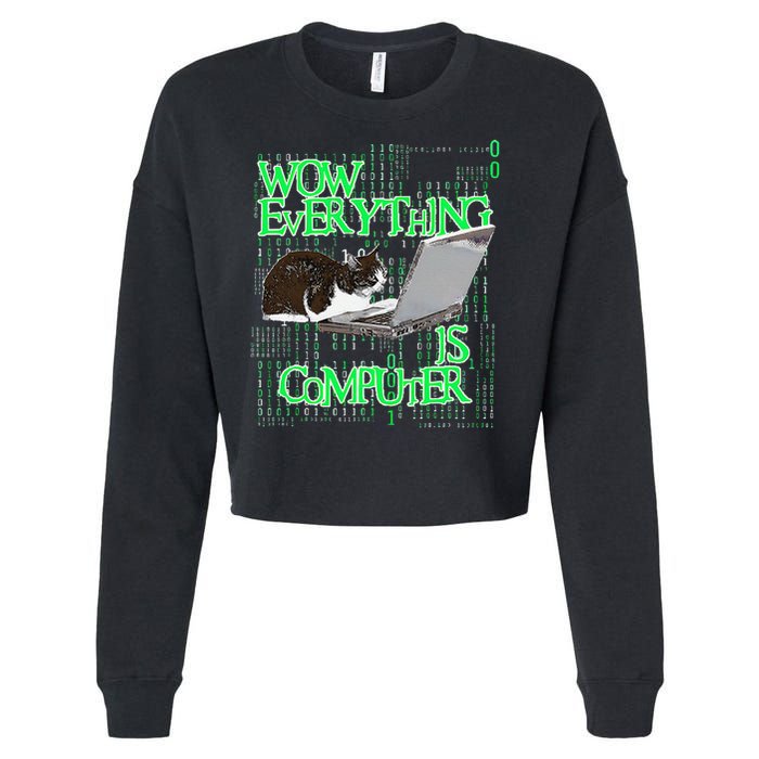 Wow Everything Is Computer Cat Cropped Pullover Crew