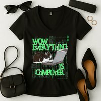 Wow Everything Is Computer Cat Women's V-Neck T-Shirt