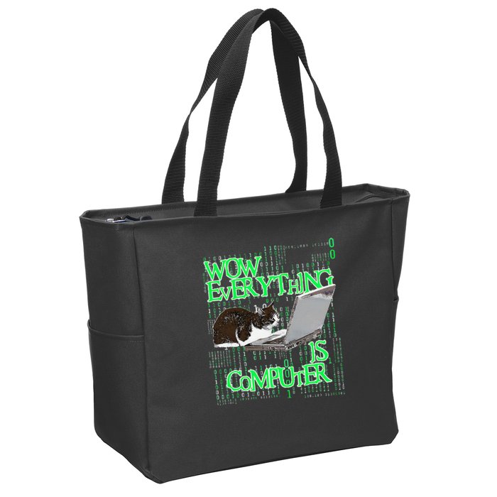 Wow Everything Is Computer Cat Zip Tote Bag