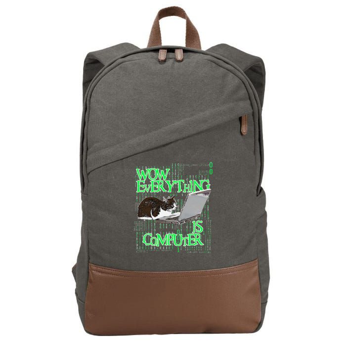 Wow Everything Is Computer Cat Cotton Canvas Backpack