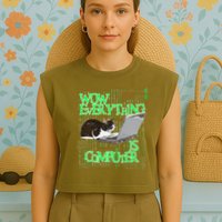 Wow Everything Is Computer Cat Garment-Dyed Women's Muscle Tee