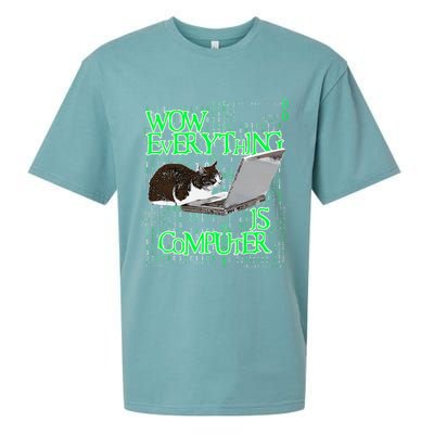 Wow Everything Is Computer Cat Sueded Cloud Jersey T-Shirt