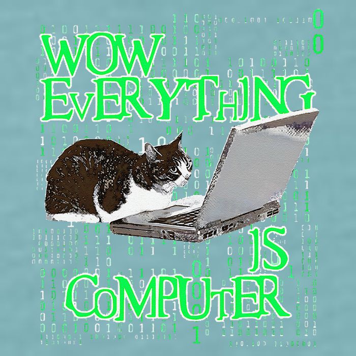 Wow Everything Is Computer Cat Sueded Cloud Jersey T-Shirt