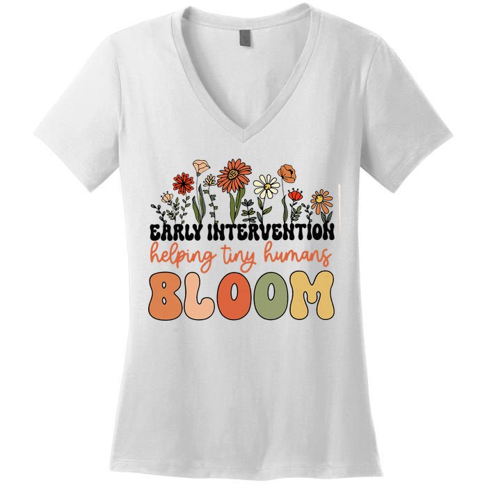 Wildflower Early Intervention Helping Tiny Human Bloom Women's V-Neck T-Shirt