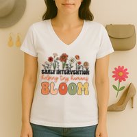 Wildflower Early Intervention Helping Tiny Human Bloom Women's V-Neck T-Shirt