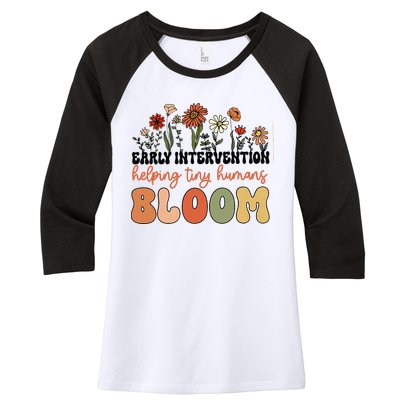 Wildflower Early Intervention Helping Tiny Human Bloom Women's Tri-Blend 3/4-Sleeve Raglan Shirt