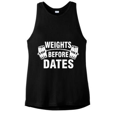 Weights Before Dates Motivation Ladies PosiCharge Tri-Blend Wicking Tank