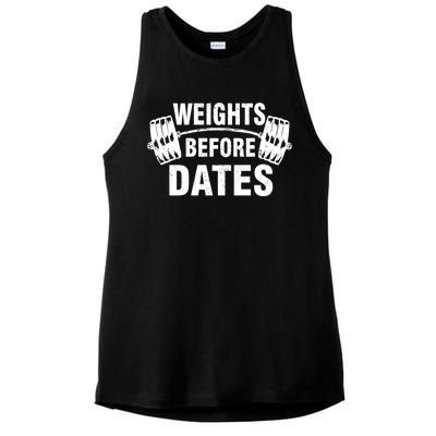 Weights Before Dates Motivation Ladies PosiCharge Tri-Blend Wicking Tank