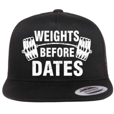 Weights Before Dates Motivation Flat Bill Trucker Hat