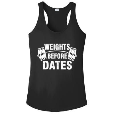 Weights Before Dates Motivation Ladies PosiCharge Competitor Racerback Tank