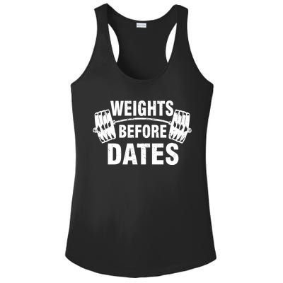 Weights Before Dates Motivation Ladies PosiCharge Competitor Racerback Tank