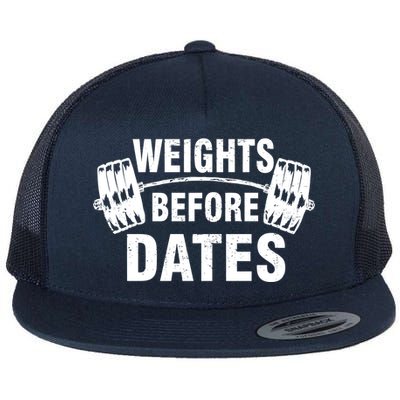 Weights Before Dates Motivation Flat Bill Trucker Hat