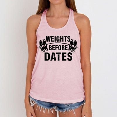 Weights Before Dates Motivation Women's Knotted Racerback Tank