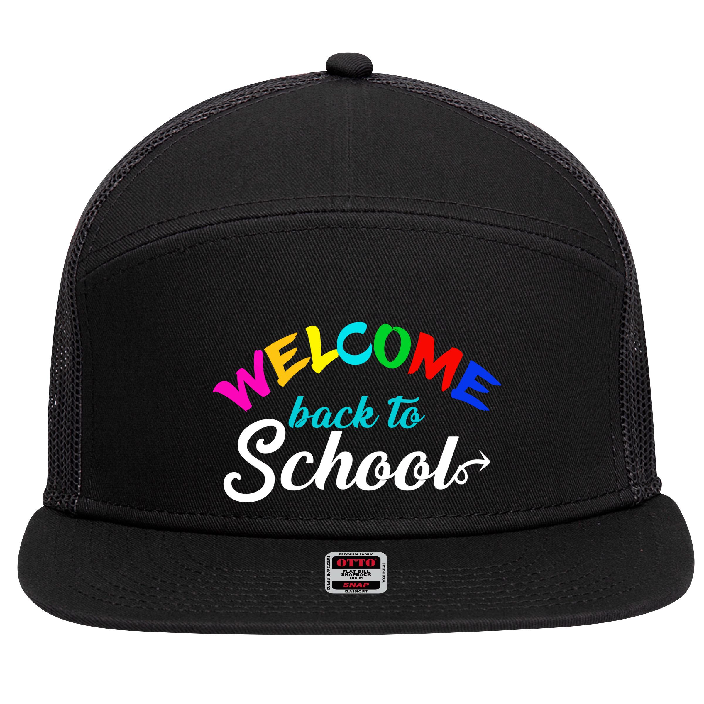 Welcome Back To School Arrow 7 Panel Mesh Trucker Snapback Hat