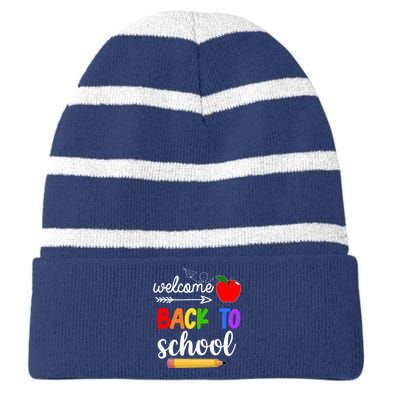 Welcome Back To School Teachers Students Striped Beanie with Solid Band