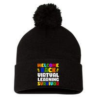 Welcome Back To School Virtual Learning Survivor Pom Pom 12in Knit Beanie