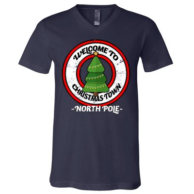 Welcome To Christmas Town North Pole V-Neck T-Shirt