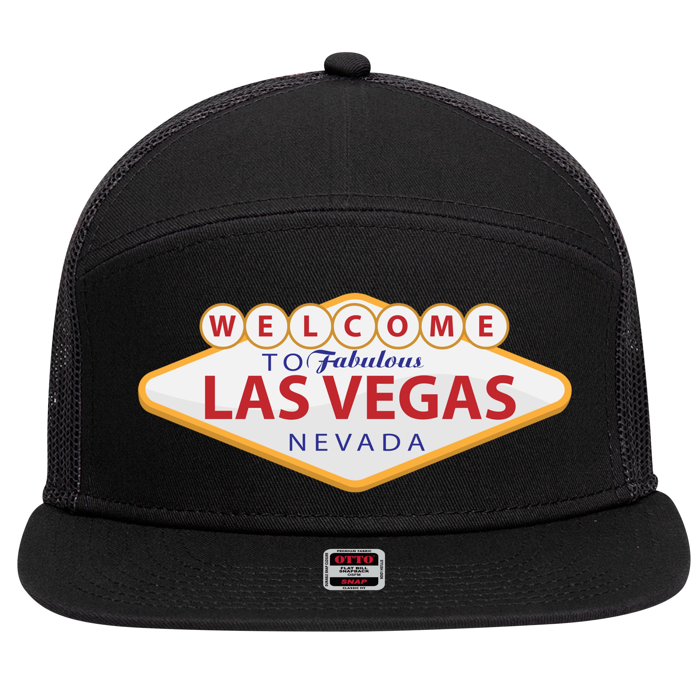 Welcome To Fabulous Las Vegas Sign 7 Panel Mesh Trucker Snapback Hat