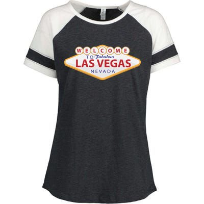 Welcome To Fabulous Las Vegas Sign Enza Ladies Jersey Colorblock Tee