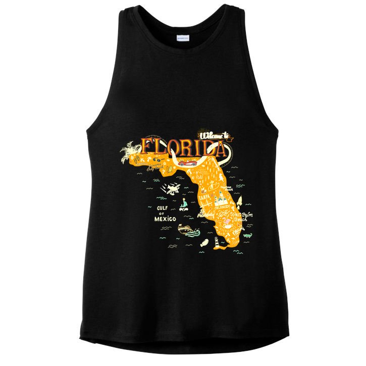 Welcome To Florida Cool Tourist Map Ladies PosiCharge Tri-Blend Wicking Tank