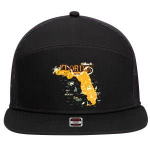 Welcome To Florida Cool Tourist Map 7 Panel Mesh Trucker Snapback Hat