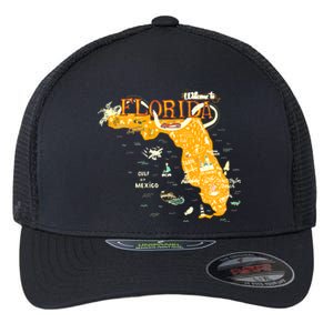 Welcome To Florida Cool Tourist Map Flexfit Unipanel Trucker Cap