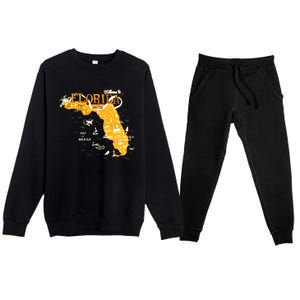 Welcome To Florida Cool Tourist Map Premium Crewneck Sweatsuit Set