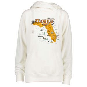 Welcome To Florida Cool Tourist Map Womens Funnel Neck Pullover Hood