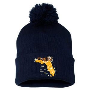 Welcome To Florida Cool Tourist Map Pom Pom 12in Knit Beanie