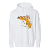 Welcome To Florida Cool Tourist Map Garment-Dyed Fleece Hoodie