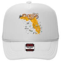 Welcome To Florida Cool Tourist Map High Crown Mesh Back Trucker Hat