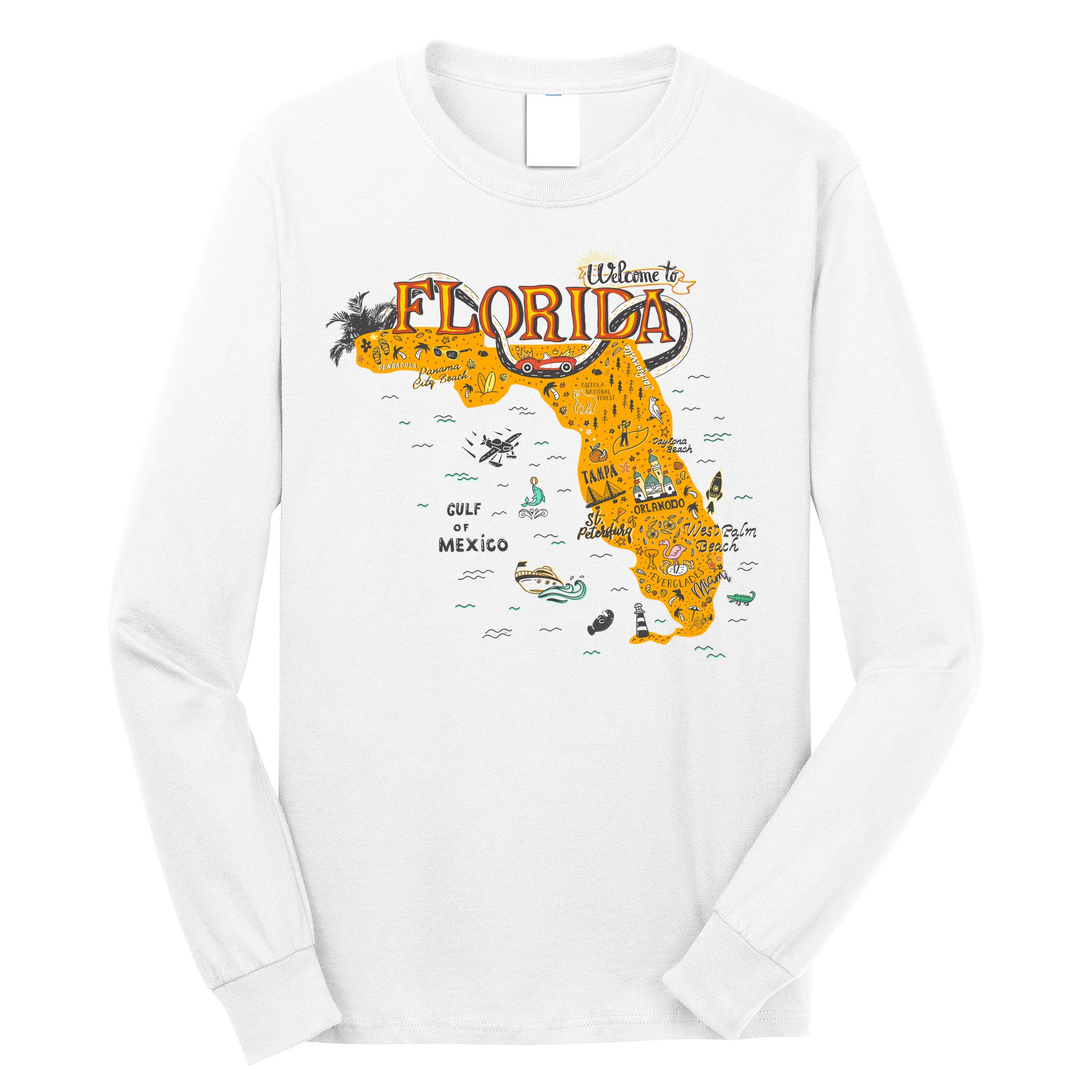 Welcome To Florida Cool Tourist Map Long Sleeve Shirt