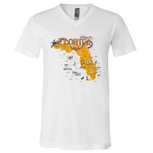 Welcome To Florida Cool Tourist Map V-Neck T-Shirt