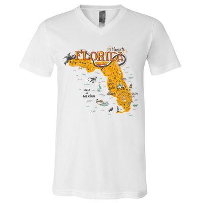 Welcome To Florida Cool Tourist Map V-Neck T-Shirt