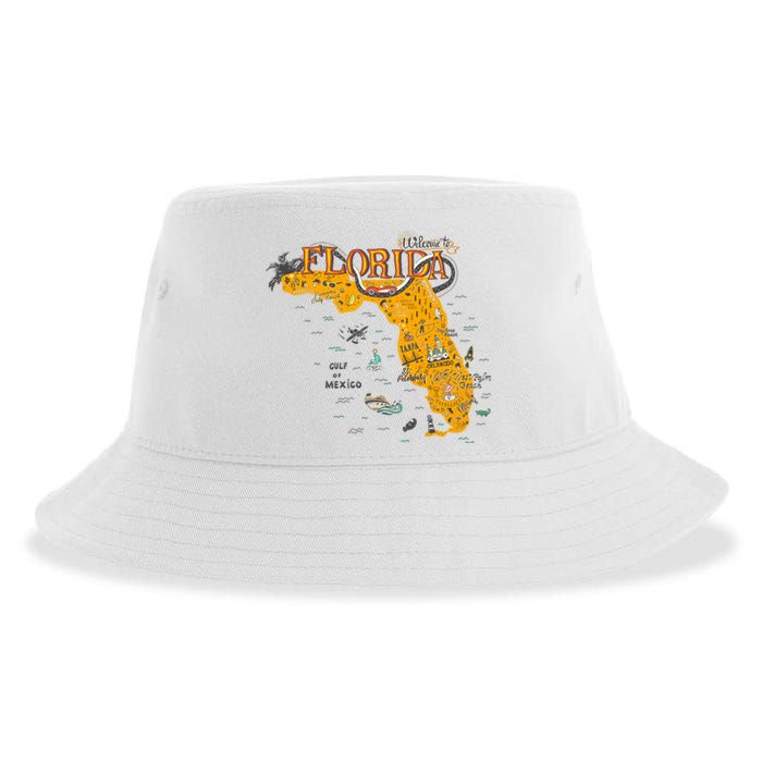 Welcome To Florida Cool Tourist Map Sustainable Bucket Hat