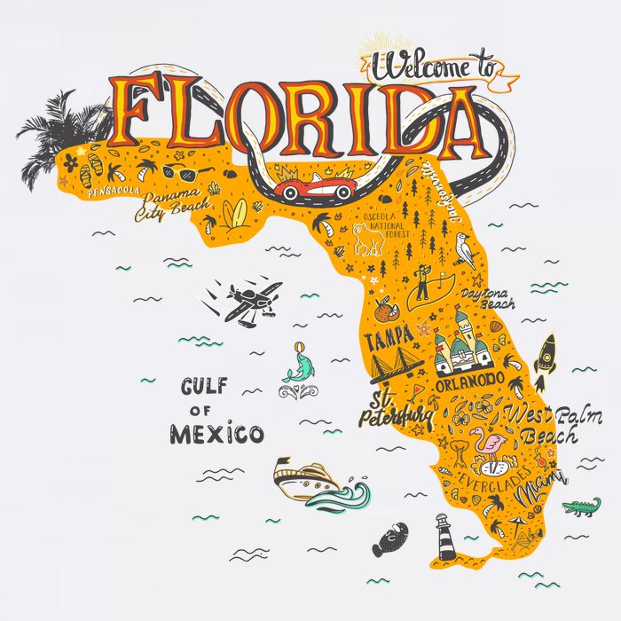 Welcome To Florida Cool Tourist Map Sustainable Bucket Hat