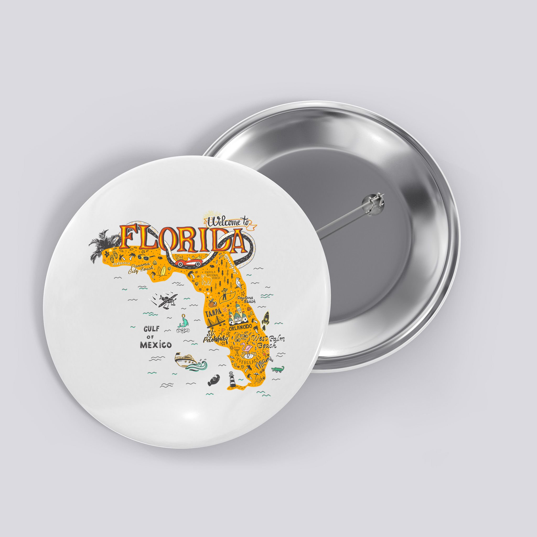 Welcome To Florida Cool Tourist Map Button