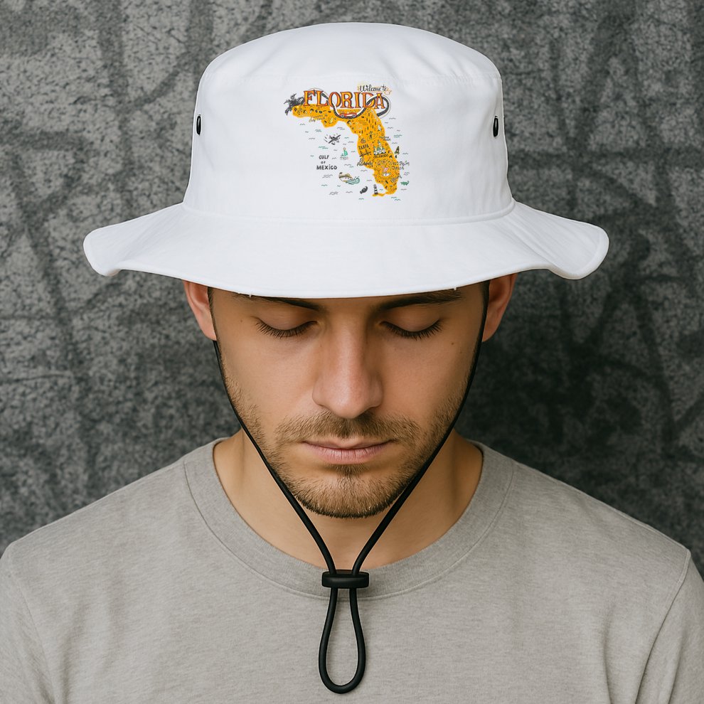 Welcome To Florida Cool Tourist Map Bucket Hat