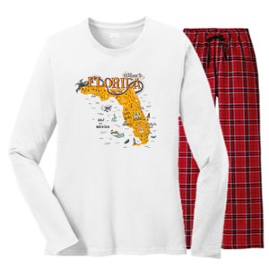 Welcome To Florida Cool Tourist Map Women's Long Sleeve Flannel Pajama Set 