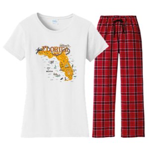 Welcome To Florida Cool Tourist Map Women's Flannel Pajama Set