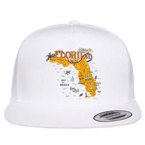 Welcome To Florida Cool Tourist Map Flat Bill Trucker Hat