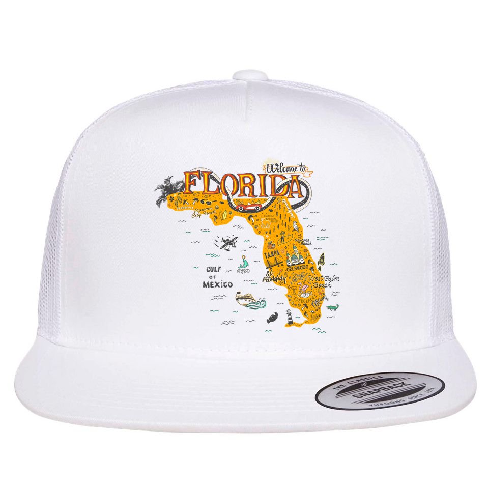Welcome To Florida Cool Tourist Map Flat Bill Trucker Hat
