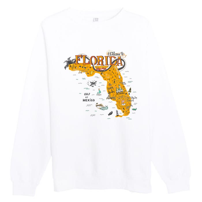 Welcome To Florida Cool Tourist Map Premium Crewneck Sweatshirt